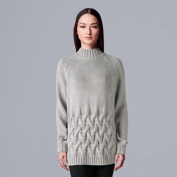 Simply Vera Wang Womens Gray Crew Neck Cable Knit Long Sleeve Sweater Sz M New - Picture 2 of 7